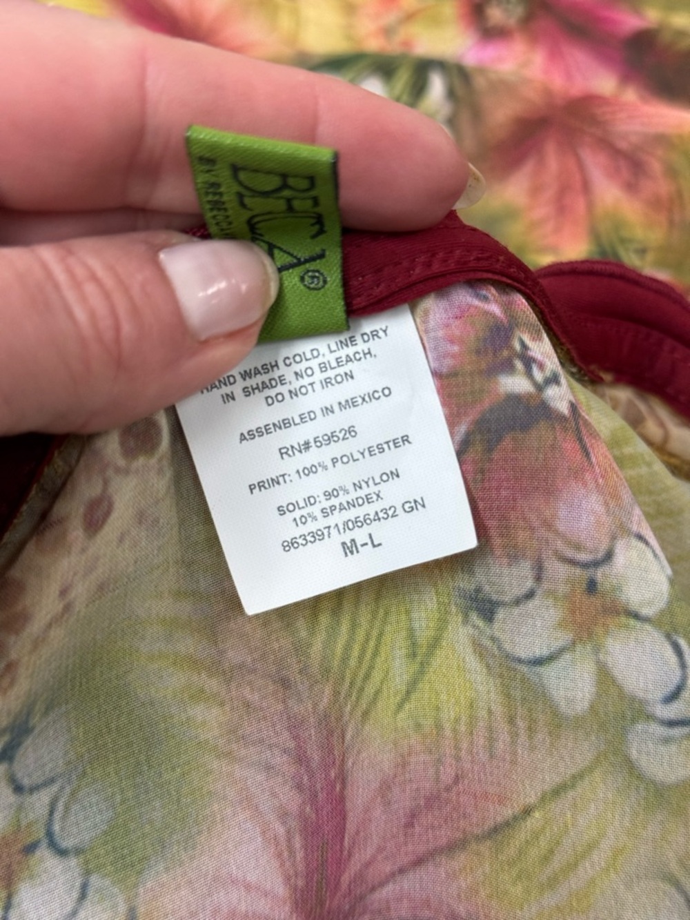 Becca Tropical Floral Swim Cover Up Dress Yellow Red V Neck M L - Picture 4 of 7